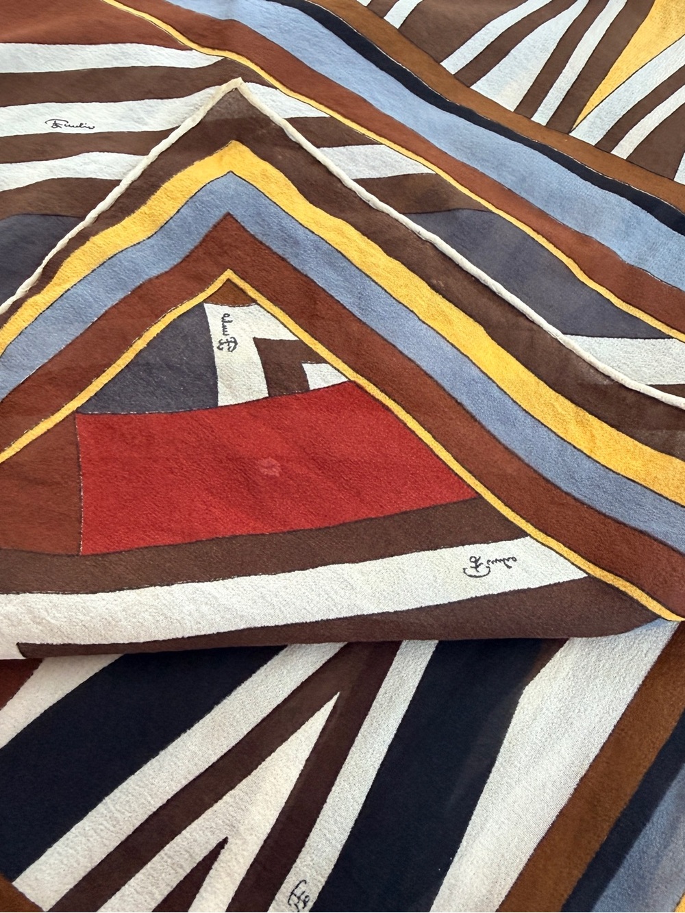 Emilio Pucci Multicolor Geometric Scarf in Brown, Yellow - Picture 8 of 9
